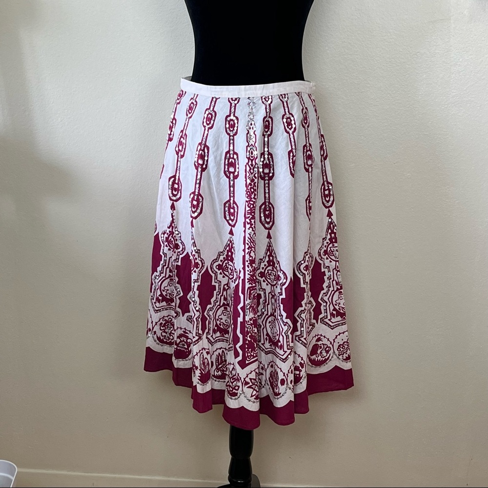 Funky People Boho Skirt W/Sequins, Side Zip Closure, Pink & White. 100% Cotton